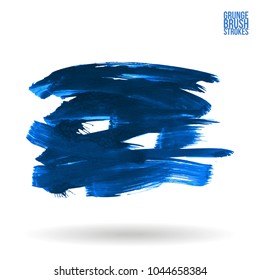 Blue brush stroke and texture. Grunge vector abstract hand - painted element. Underline and border design.