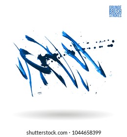 Blue brush stroke and texture. Grunge vector abstract hand - painted element. Underline and border design.