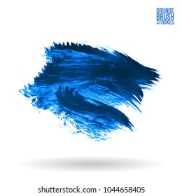 Blue brush stroke and texture. Grunge vector abstract hand - painted element. Underline and border design.