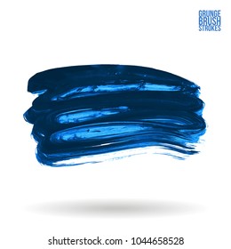 Blue brush stroke and texture. Grunge vector abstract hand - painted element. Underline and border design.