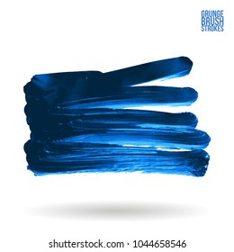 Blue brush stroke and texture. Grunge vector abstract hand - painted element. Underline and border design.