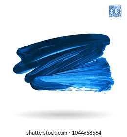 Blue brush stroke and texture. Grunge vector abstract hand - painted element. Underline and border design.