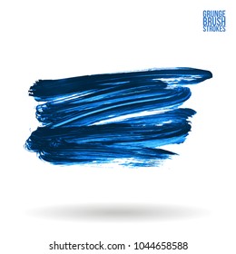 Blue brush stroke and texture. Grunge vector abstract hand - painted element. Underline and border design.