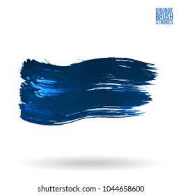 Blue brush stroke and texture. Grunge vector abstract hand - painted element. Underline and border design.