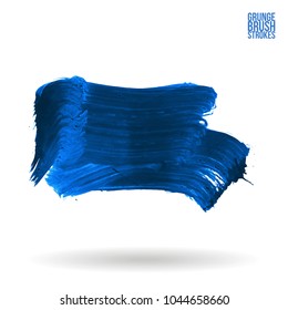 Blue brush stroke and texture. Grunge vector abstract hand - painted element. Underline and border design.