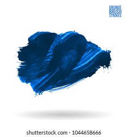 Blue brush stroke and texture. Grunge vector abstract hand - painted element. Underline and border design.