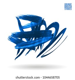 Blue brush stroke and texture. Grunge vector abstract hand - painted element. Underline and border design.