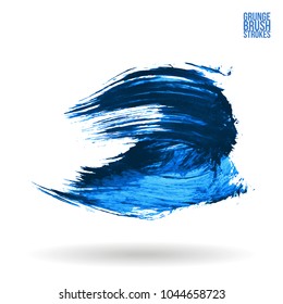 Blue brush stroke and texture. Grunge vector abstract hand - painted element. Underline and border design.
