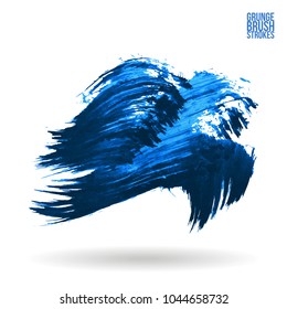 Blue brush stroke and texture. Grunge vector abstract hand - painted element. Underline and border design.