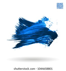Blue brush stroke and texture. Grunge vector abstract hand - painted element. Underline and border design.