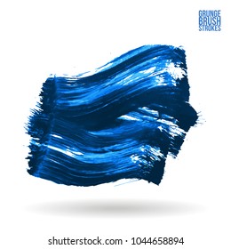 Blue brush stroke and texture. Grunge vector abstract hand - painted element. Underline and border design.