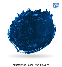 Blue brush stroke and texture. Grunge vector abstract hand - painted element. Underline and border design.