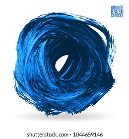 Blue brush stroke and texture. Grunge vector abstract hand - painted element. Underline and border design.