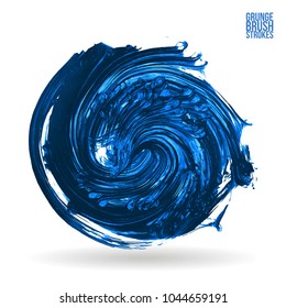 Blue brush stroke and texture. Grunge vector abstract hand - painted element. Underline and border design.