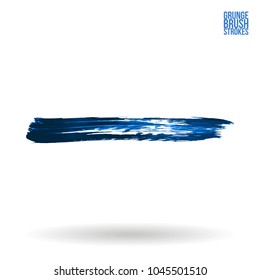 Blue brush stroke and texture. Grunge vector abstract hand - painted element. Underline and border design.
