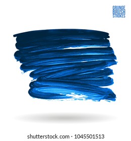 Blue brush stroke and texture. Grunge vector abstract hand - painted element. Underline and border design.