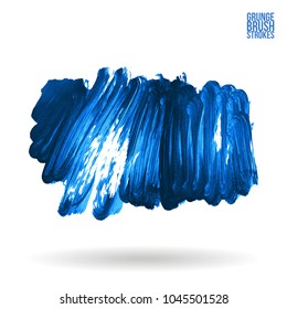 Blue brush stroke and texture. Grunge vector abstract hand - painted element. Underline and border design.