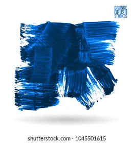 Blue brush stroke and texture. Grunge vector abstract hand - painted element. Underline and border design.