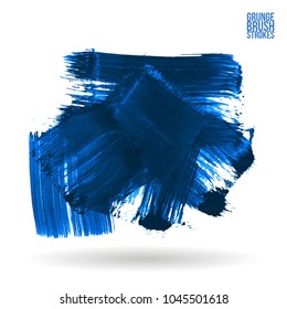Blue brush stroke and texture. Grunge vector abstract hand - painted element. Underline and border design.