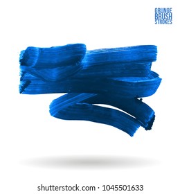 Blue brush stroke and texture. Grunge vector abstract hand - painted element. Underline and border design.