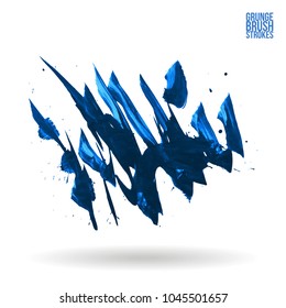 Blue brush stroke and texture. Grunge vector abstract hand - painted element. Underline and border design.