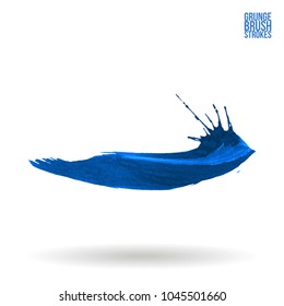 Blue brush stroke and texture. Grunge vector abstract hand - painted element. Underline and border design.