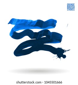 Blue brush stroke and texture. Grunge vector abstract hand - painted element. Underline and border design.