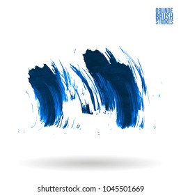 Blue brush stroke and texture. Grunge vector abstract hand - painted element. Underline and border design.
