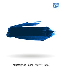 Blue brush stroke and texture. Grunge vector abstract hand - painted element. Underline and border design.
