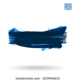 Blue brush stroke and texture. Grunge vector abstract hand - painted element. Underline and border design.