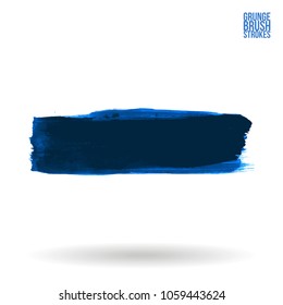 Blue brush stroke and texture. Grunge vector abstract hand - painted element. Underline and border design.
