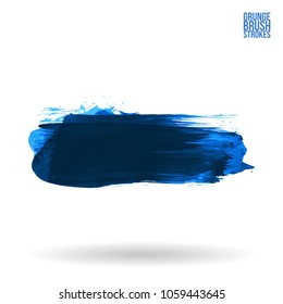Blue brush stroke and texture. Grunge vector abstract hand - painted element. Underline and border design.