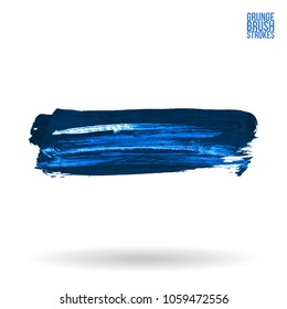 Blue brush stroke and texture. Grunge vector abstract hand - painted element. Underline and border design.
