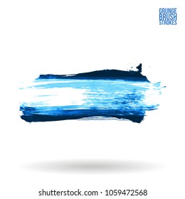 Blue brush stroke and texture. Grunge vector abstract hand - painted element. Underline and border design.