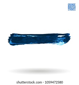 Blue brush stroke and texture. Grunge vector abstract hand - painted element. Underline and border design.
