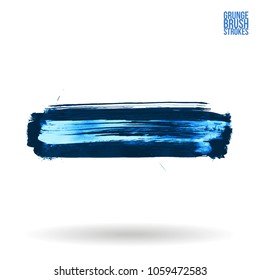 Blue brush stroke and texture. Grunge vector abstract hand - painted element. Underline and border design.