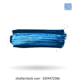 Blue brush stroke and texture. Grunge vector abstract hand - painted element. Underline and border design.