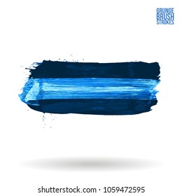 Blue brush stroke and texture. Grunge vector abstract hand - painted element. Underline and border design.