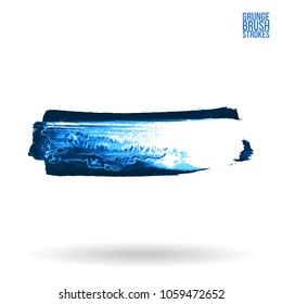 Blue brush stroke and texture. Grunge vector abstract hand - painted element. Underline and border design.
