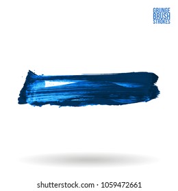 Blue brush stroke and texture. Grunge vector abstract hand - painted element. Underline and border design.