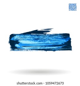 Blue brush stroke and texture. Grunge vector abstract hand - painted element. Underline and border design.