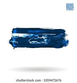 Blue brush stroke and texture. Grunge vector abstract hand - painted element. Underline and border design.