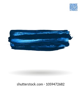 Blue brush stroke and texture. Grunge vector abstract hand - painted element. Underline and border design.