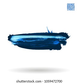 Blue brush stroke and texture. Grunge vector abstract hand - painted element. Underline and border design.