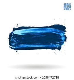 Blue brush stroke and texture. Grunge vector abstract hand - painted element. Underline and border design.