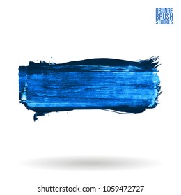 Blue brush stroke and texture. Grunge vector abstract hand - painted element. Underline and border design.