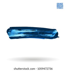 Blue brush stroke and texture. Grunge vector abstract hand - painted element. Underline and border design.
