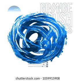 Blue brush stroke and texture. Grunge vector abstract hand - painted element. Underline and border design.