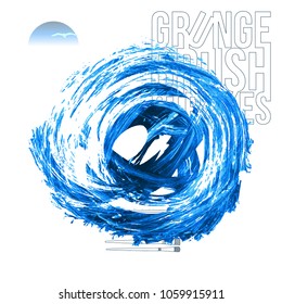 Blue brush stroke and texture. Grunge vector abstract hand - painted element. Underline and border design.
