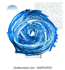 Blue brush stroke and texture. Grunge vector abstract hand - painted element. Underline and border design.
